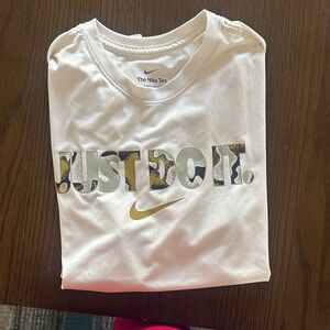 Nike Off-White and Gold 'Just Do It' Tee Dri-fit